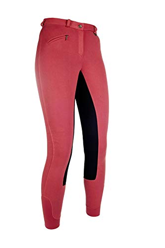 HKM Reithose-Basic Belmtex Grip Easy-3/4 Besatz Pantalones, Unisex Adulto, Rojo y Negro, 46