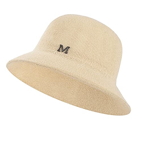HOLEMZ Sombrero del Pescador para Mujer Sombrero de Paja de la Playa Bucket Hat Al Aire Libre Visera para Viajes Vacaciones 56-58cm Beige