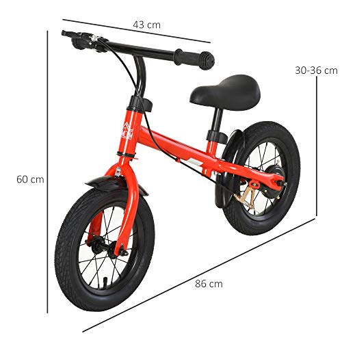 HOMCOM Bicicleta sin Pedales Altura Ajustable con Llantas de Goma Inflables para Niños Mayores de 3 Años Asiento Acolchado Bicicleta de Equilibrio 86x43x60 cm Rojo