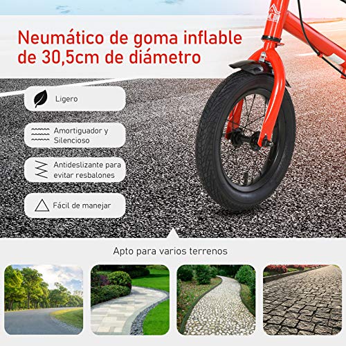 HOMCOM Bicicleta sin Pedales Altura Ajustable con Llantas de Goma Inflables para Niños Mayores de 3 Años Asiento Acolchado Bicicleta de Equilibrio 86x43x60 cm Rojo