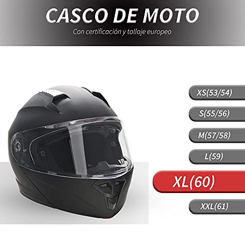 HOMCOM Casco de Moto Integral Talla XL-60 cm Casco de Motocicleta con Doble Visera Cabezal Anticolisión y Ventilaciones con Certificación Europea Unisex Color Negro