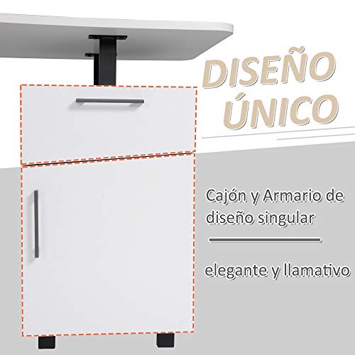 HOMCOM Mesa Escritorio con Cajón y Armario con Balda Ajustable Mesa para Ordenador Multiusos de Canto Redondo 150x60x76 cm Blanco