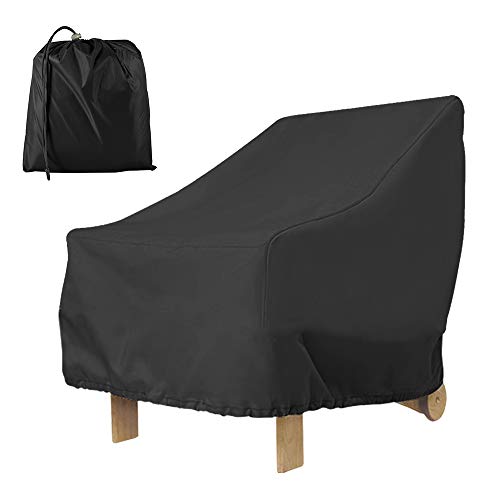 hootecheu Funda para sillón de jardín exterior con asiento profundo, 210D, impermeable, para silla Patio antiviento, con cuerda ajustable, 80 x 85 x 91 cm, color negro
