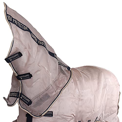 Horseware Rambo Protector de Caballo Desmontable Cuello Mosca en Avena/Nav 84_7'0", Marrón/Azul Marino/Blanco Beige
