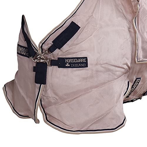 Horseware Rambo Protector de Caballo Desmontable Cuello Mosca en Avena/Nav 84_7'0", Marrón/Azul Marino/Blanco Beige