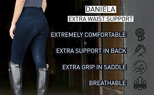 HORZE Pantalones de Montar Daniela para Mujer con Asiento Completo de Silicona para un Mejor Agarre, Cintura Alta, pantalón de equitación, Todas Las Tallas, Azul, 42