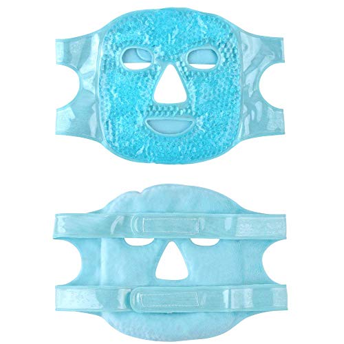 Hot and Cold Therapy Gel Bead Full Facial Mask by FOMI Care | Ice Face Mask for Migraine Headache, Stress Relief | Reduces Eye Puffiness, Dark Circles | Fabric Back (Full Face w/Eye Holes)