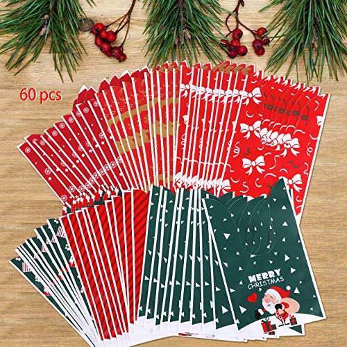 HOWAF 60PCS Nuevas Bolsas de Navidad Copo de Nieve Galletas de Caramelo Turrón Bolsa de Envoltura crujiente Bunny Ear Presents Bolsas Decoraciones para árboles de Navidad Bolsa de Embalaje.