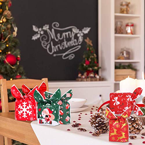 HOWAF 60PCS Nuevas Bolsas de Navidad Copo de Nieve Galletas de Caramelo Turrón Bolsa de Envoltura crujiente Bunny Ear Presents Bolsas Decoraciones para árboles de Navidad Bolsa de Embalaje.