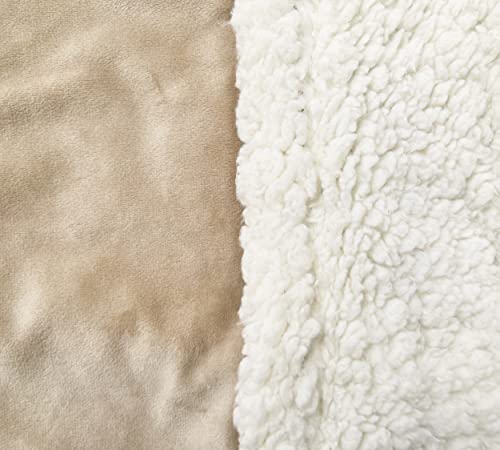 HTE Manta de Doble Cara para sofá y Cama de Tela Sherpa y Microfibra Caliente y Suave (Beige, 130 x 160 cm)