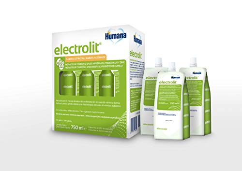 Humana Electrolit, Solución de Rehidratación Oral para Niños y Adultos con Sales Minerales, Fibras Prebióticas y Zinc para Rehidratación, 3 Pouches de 250Ml