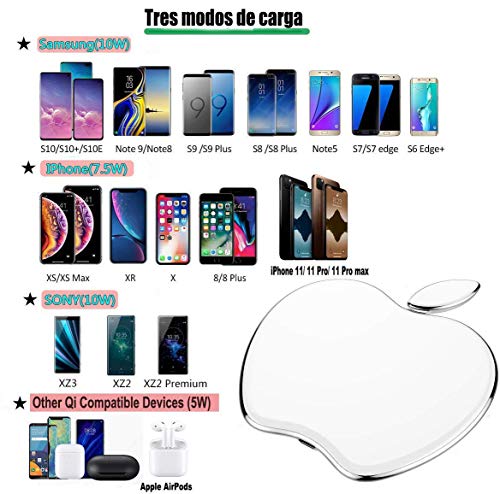 Huongoo Cargador Inalámbrico Rápido, 10W Qi Wireless Charger para iPhone 12/12 Pro MAX /11/11 Pro/11 Pro MAX/XS MAX/XR/XS/X/8, Galaxy S20/Note 10/S10/S9/Note 8, AirPods Pro. (Blanco)