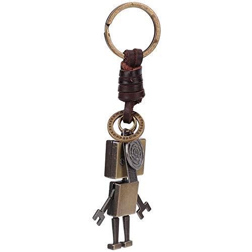 Hztyyier Llavero Colgante de Robot Vintage, Llavero de Cuero Trenzado con cordón, Adorno, decoración de Llaves