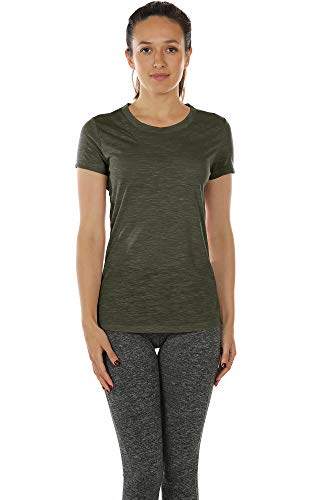 icyzone Camiseta de Cuello Redondo de Manga Corta para Mujer de Fitness Deportiva Yoga -L-Ejercito Verde