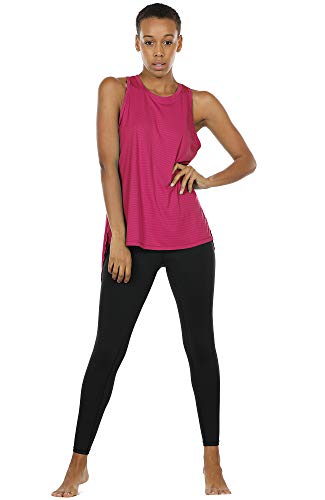 icyzone Camiseta sin Mangas de Fitness Deportiva de Espalda Crewneck sin Mangas Abierta para Mujer -XS-Rose Red