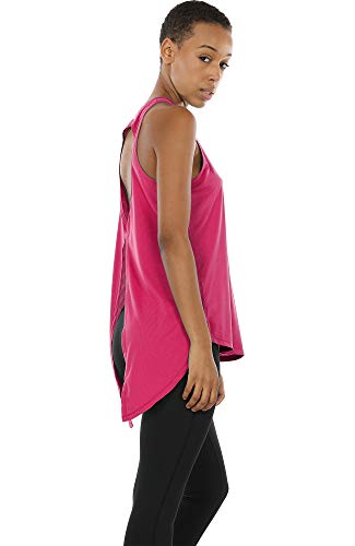 icyzone Camiseta sin Mangas de Fitness Deportiva de Espalda Crewneck sin Mangas Abierta para Mujer -XS-Rose Red