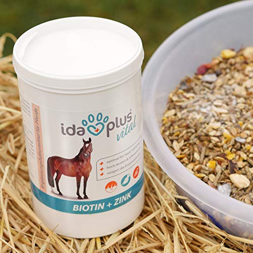 Ida Plus Biotina + zinc (750 g) – Alimento mineral para caballos – Piel hermosa, pelo brillante, pezuñas fuertes – Cera de pezuñas