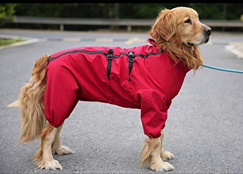 Idepet Chubasquero para Perros, Impermeable para Perros Poncho de Lluvia para Perros Ajustable con Orificio para Arnés (XL, Rojo)