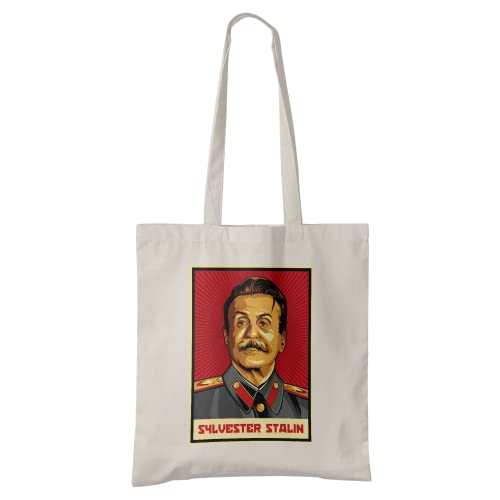 Imprenta2 - Bolsa de Tela Sylvester Stallone Stalin - Tote Bag - Color Beige - 37 x 40,5 cm - Asas de 70 cm - Impresión Directa a Prenda (DTG) - Unisex