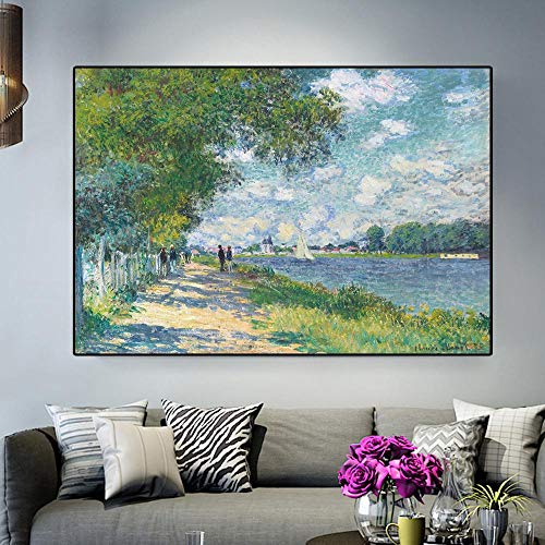 Impresión HD Claude Monet Seine en Argenteuil Paisaje impresionista Pintura al óleo sobre lienzo Póster Artístico Cuadro de pared para el hogar Marco de 24"x35" (60x90cm)