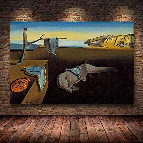 Impresiones Salvador Dali   - Salvador Dali La persistencia de los relojes de memoria Pintura al óleo surrealista Lienzo Póster Cuadro de arte de pared 60x80cm (24x32in)   Con marco