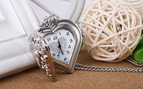 Infinite U Corazón Hueco Colgante Reloj de Bolsillo de Cuarzo para Mujer Collar con Cadena Larga Plateado