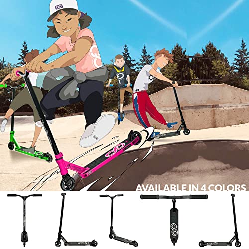 Infinity Scooters Patinete Freestyle para Adultos y Niños a Partir de 8 años - Patinete de Trucos y Saltos con Rodamientos ABEC-9 Ruedas 100mm de PU con Barra 360 Grados (Flare Negro)