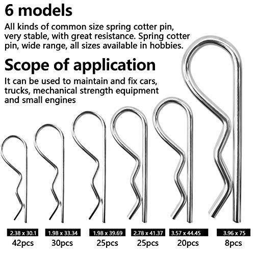 INHEMING R Clips 150 Piezas Pasadores Partidos Pasadores en R Acero Inoxidable Heavy Duty Zinc-Plating Ressort Cotter Pins,6 Tamaños