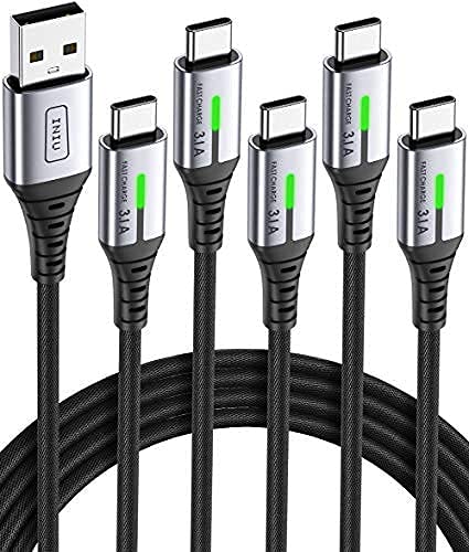 INIU Cable USB C, [5 Pack 3,1A] Cable Trenzado Nilón de Carga Rápida QC3.0 Cable USB Tipo C, (1+1+2+2+3m) Cable Sincronización de Datos para Samsung S20 S10 S9 Note 10 9 8 Huawei P30 P20 Xiaomi Redmi