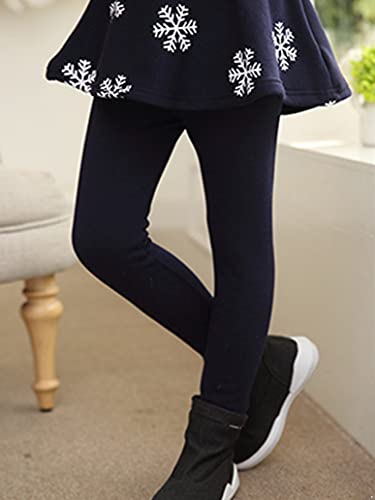 inlzdz Leggings con Falda Térmicos para Niña Invierno Leggins Cálido Pantalones Largos de Elástico de Color Sólido Azul Marino 2-3 años