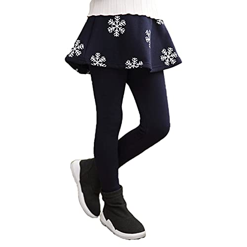 inlzdz Leggings con Falda Térmicos para Niña Invierno Leggins Cálido Pantalones Largos de Elástico de Color Sólido Azul Marino 2-3 años
