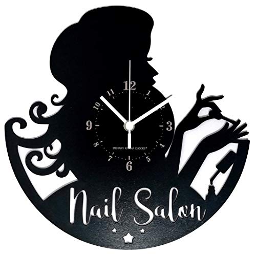 Instant Karma Clocks Reloj de Pared Nail Make Up Salón Belleza Estetista Tienda Manicura Esmalte Uñas Madera Negro Modelo 02