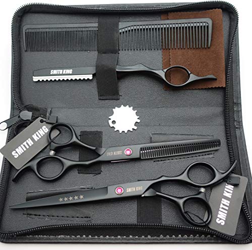 InstrumenteNrw - Juego de tijeras para cortar el pelo (17 cm, con navaja), color negro