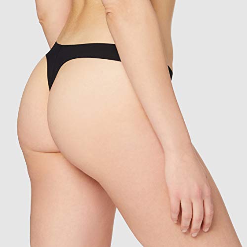 Iris & Lilly Calzoncillo Tanga de Microfibra Mujer, Pack de 5, Negro (Black), S, Label: S