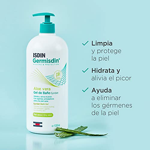 ISDIN Germisdin Aloe Vera Higiene corporal y manos, Gel de Baño recomendado para Piel Seca, 1000ml