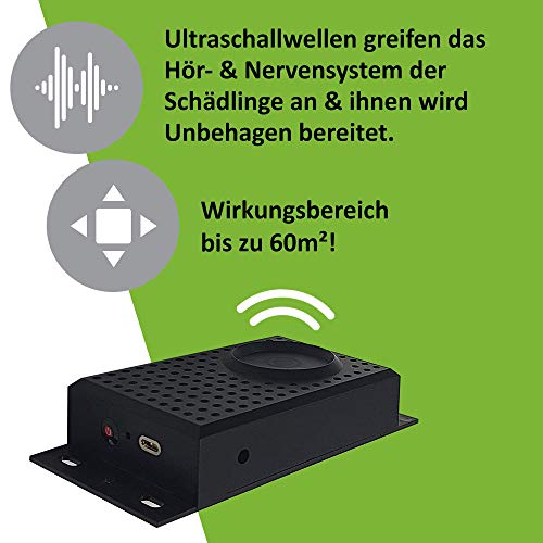 ISOTRONIC Ahuyentador de martas, ratas, ratones y lirones con ultrasonido y luz LED | Repelente ultrasónico portátil con efecto duradero contra roedores ideal para coche, casa, garaje, desván y jardín