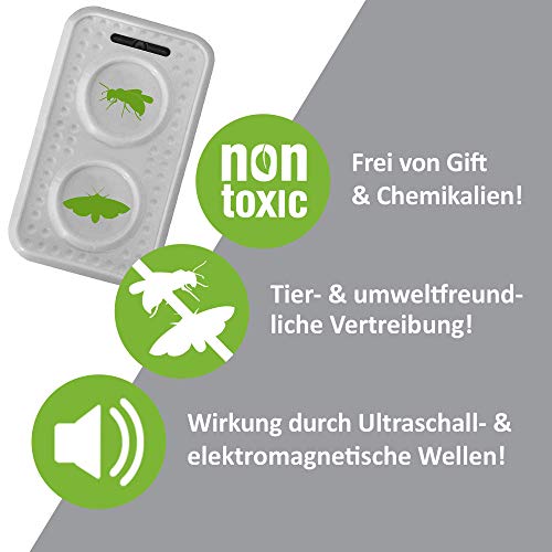 ISOTRONIC Ahuyentador de polillas y avispas con ultrasonidos | Repelente acústico para polillas y avispas | Apto para exteriores como jardines, balcones, terrazas, patios | Efecto duradero