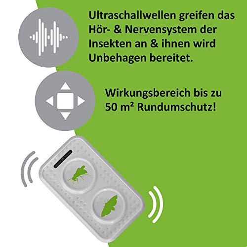 ISOTRONIC Ahuyentador de polillas y avispas con ultrasonidos | Repelente acústico para polillas y avispas | Apto para exteriores como jardines, balcones, terrazas, patios | Efecto duradero