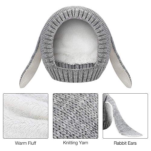 iwobi Sombrero Tejido de Punto de Bebé, Sombreros Unisex para Bebés Orejas de Conejo Gris, Sombrero Liso de Invierno para 0-24 Meses Niña Niño