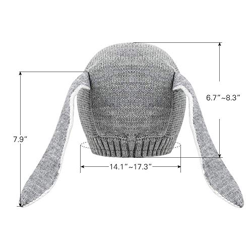 iwobi Sombrero Tejido de Punto de Bebé, Sombreros Unisex para Bebés Orejas de Conejo Gris, Sombrero Liso de Invierno para 0-24 Meses Niña Niño