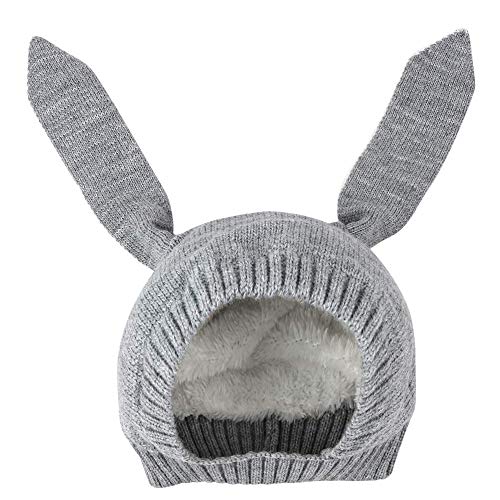 iwobi Sombrero Tejido de Punto de Bebé, Sombreros Unisex para Bebés Orejas de Conejo Gris, Sombrero Liso de Invierno para 0-24 Meses Niña Niño