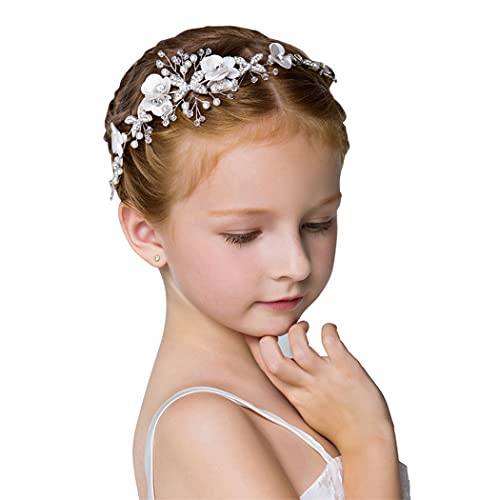 IYOU Princesa Blanco Flor Fuente Perla Vestido de Pelo Cristal Nupcial Boda Cabello Accesorios por Chicas Sagrada comunión
