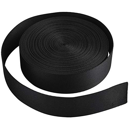 Jalan Correa de cincha Nylon 25 mm x 10 Yards, para Bricolaje, flejes de Mochilas, arneses y Collares de Perro - Negro