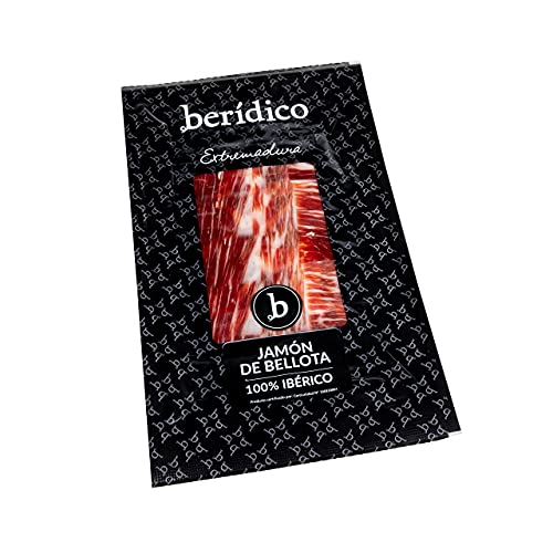 Jamón de Bellota 100% Ibérico. 5 sobres de 100 g cortado a mano + Lomo de Bellota 100% Ibérico, Chorizo Ibérico Extra y Salchichón Ibérico Extra (piezas de 500 g aprox). Extremadura. BERÍDICO