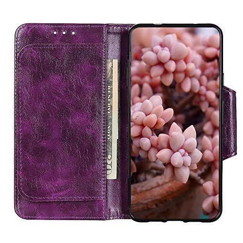 JARNING Funda para ASUS Zenfone MAX Plus (M2) ZB634KL,Patrón de Caballo Loco Cuero Billetera Case con Dinero Tarjeta de crédito Ranuras y Pata de Cabra Cierre magnético (Morado)