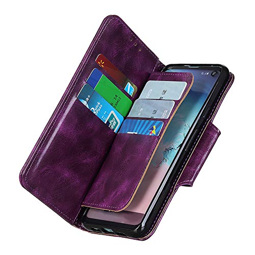 JARNING Funda para ASUS Zenfone MAX Plus (M2) ZB634KL,Patrón de Caballo Loco Cuero Billetera Case con Dinero Tarjeta de crédito Ranuras y Pata de Cabra Cierre magnético (Morado)