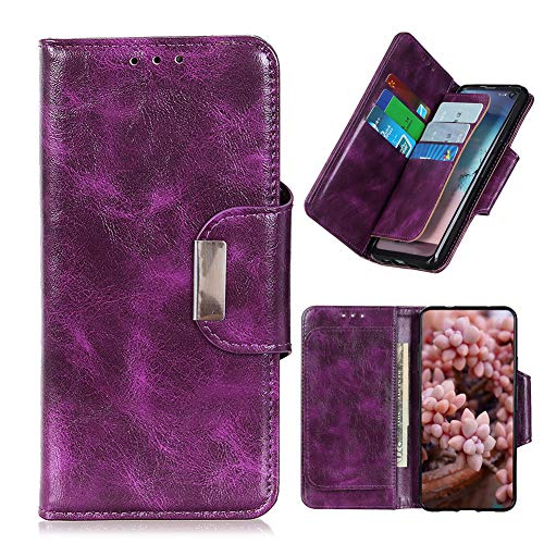 JARNING Funda para ASUS Zenfone MAX Plus (M2) ZB634KL,Patrón de Caballo Loco Cuero Billetera Case con Dinero Tarjeta de crédito Ranuras y Pata de Cabra Cierre magnético (Morado)