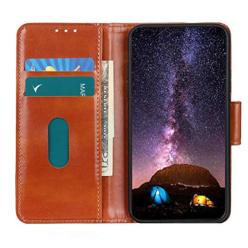 JARNING Funda para ASUS Zenfone MAX Plus (M2) ZB634KL,Patrón de Caballo Loco Cuero Billetera Case con Dinero Tarjeta de crédito Ranuras y Pata de Cabra Cierre magnético (marrón)