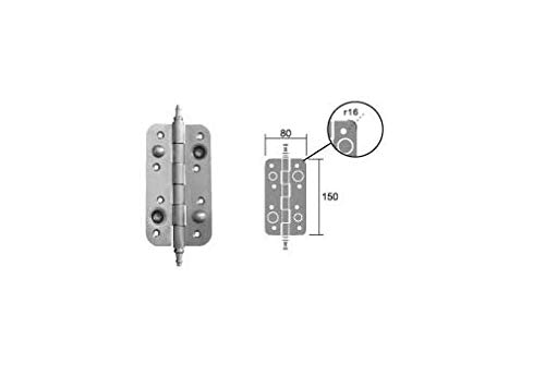 Jdel 3 Unidades Bisagra antipalanca Canto Redondo 150x80 con remate Acero INOX y Radio 16