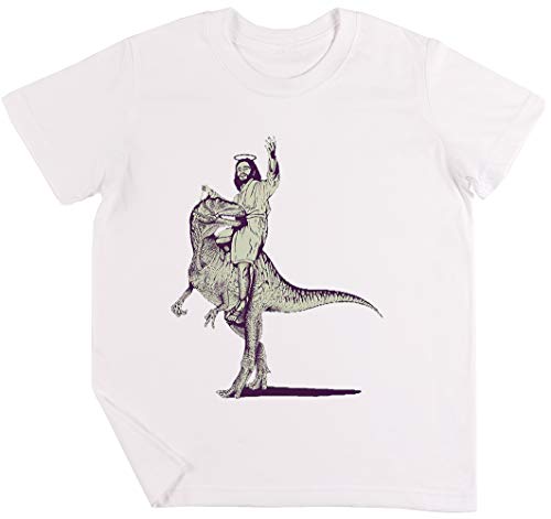 Jesús Equitación Dinosaurio Niños Chicos Chicas Unisexo Camiseta Blanco